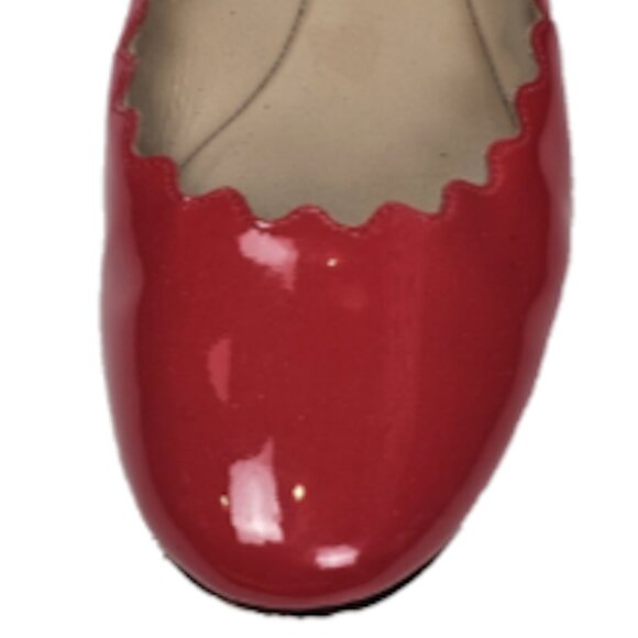 Chloé Lauren Red Patent Leather Flats Scalloped Edge Size 35 With Dust Bag - Picture 1 of 7